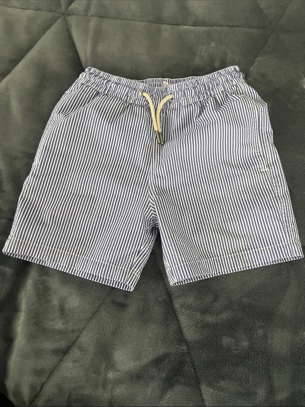 Boys Fair Harbor Navy/White Stripe Swim Trunks Medium